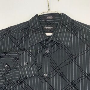 Eighty‎ Eight Platinum Mens Shirt XL Long Sleeve Black Striped Pattern Button Up